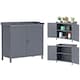 image 1 of Outsunny Wood Garden Storage Cabinet, Outdoor Tool Shed with Galvanised Top and Two Shelves, Potting Bench Table for Garden Tools or Pool Accessories, Grey