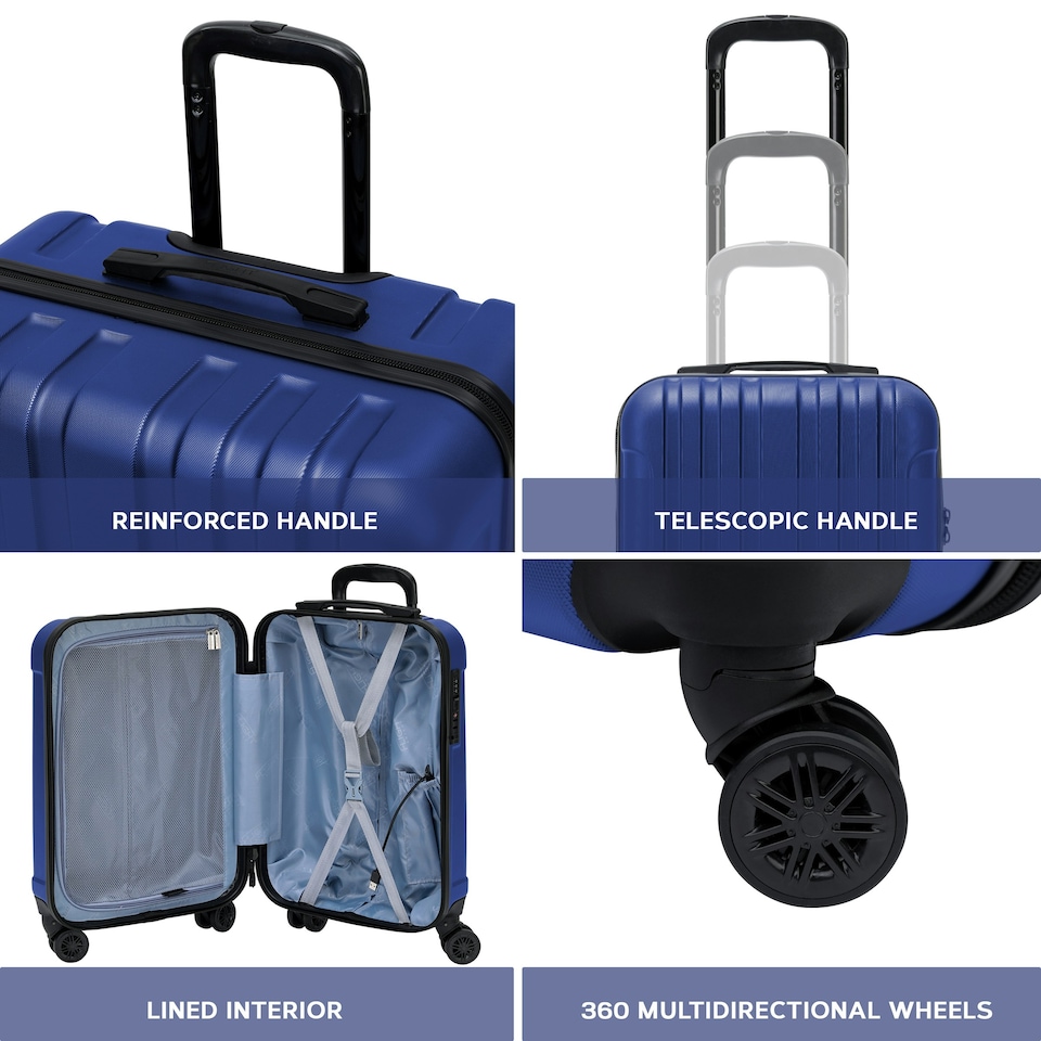 image 1 of Flight Knight Premium Lightweight Suitcase - Built-in Side Lock with USB Port - 8 Spinner Wheels - Hard Shell Carry On Or Check in Luggage 100 Airlines Approved Blue | Navy | Large