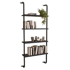 4 Shelf Wall Mounted Wooden Bookshelf With Metal Frame | Multi | Black Marble | One Size | 1