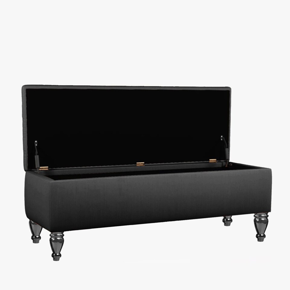 image 1 of Lisbon Plain 180cm Ottoman Storage Bench - Plush Velvet Shoe Bench - Black Upholstery Footstool with Storage