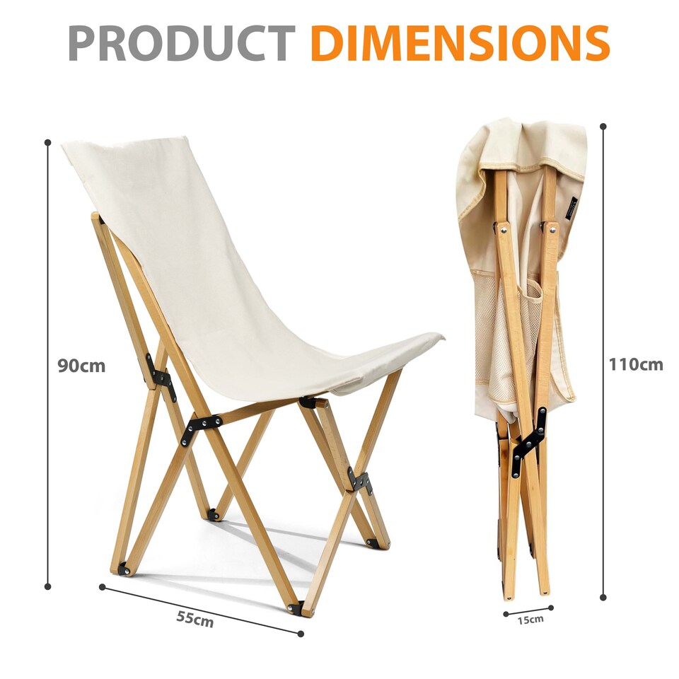 image 1 of Folding Camping Chair, Portable Butterfly Canvas Chair for Adults Up to 150kg