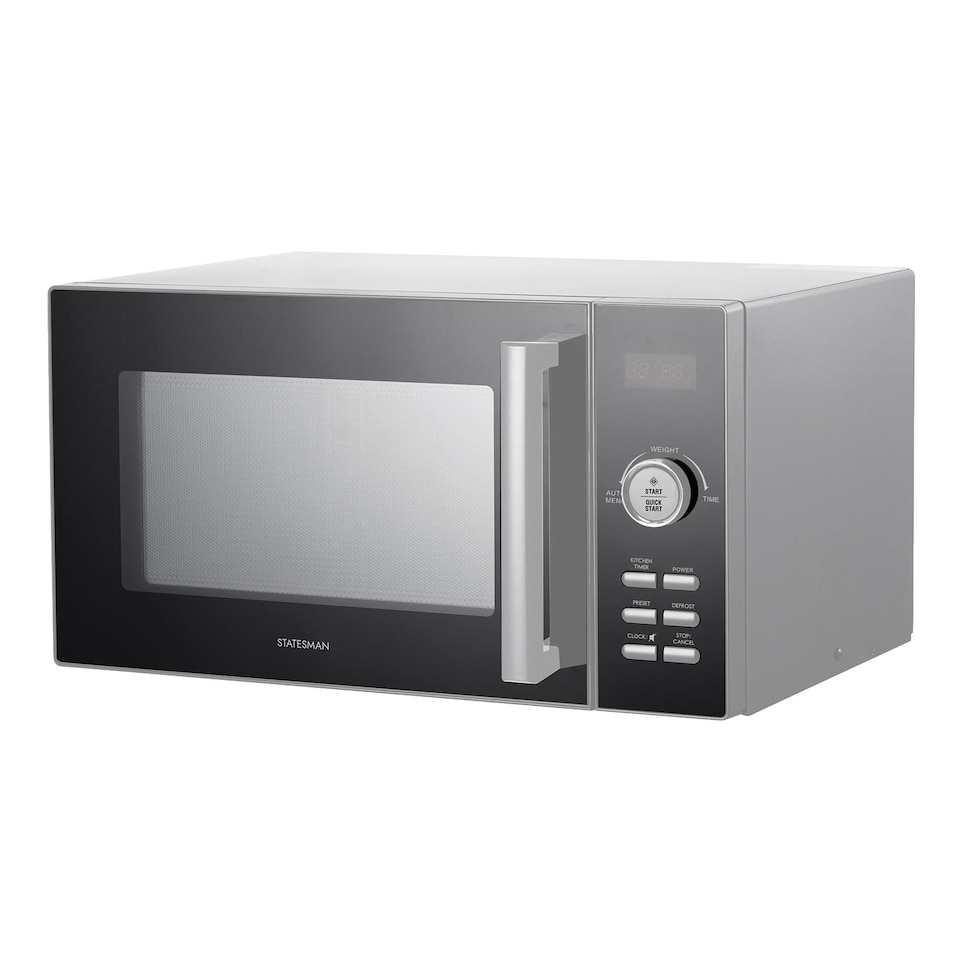 image 1 of Statesman 23L 900W Digital Solo Microwave, 11 Power Levels, Stainless Steel Cavity, Silver