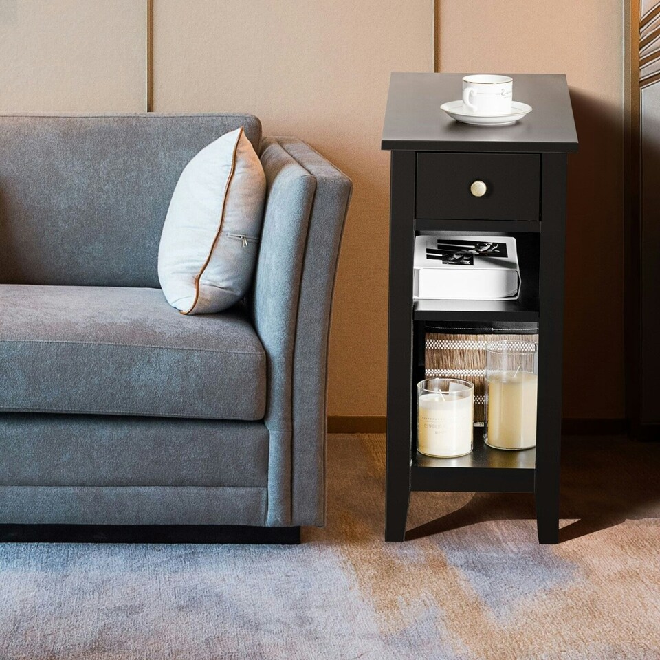image 1 of COSTWAY 3-Tier End Table Sofa Bedside Table W/ Drawer Black