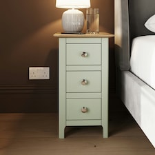 Taberno Oak 3 Drawer Bedside Table Nightstand Cabinet Sage Green