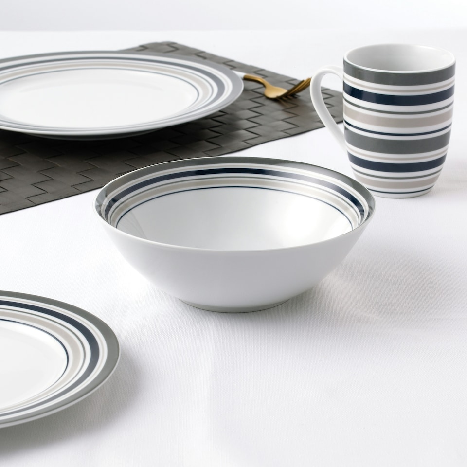 image 1 of 24pc Brompton Grey Stripe Dinner Set