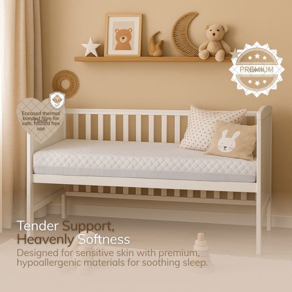 image 1 of Opulent Home Cot Mattress Waterproof Anti-Allergy Baby Mattress Cover for Newborns - White -120cmx60cm