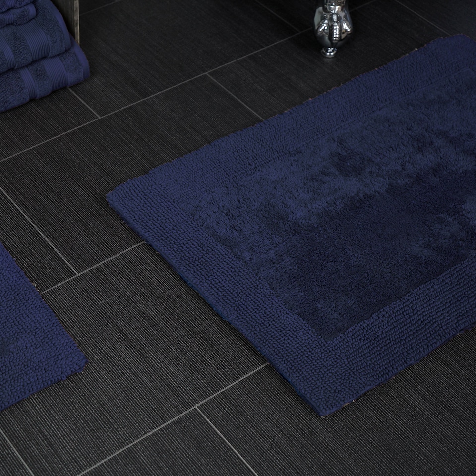 image 1 of Heavyweight Reversible Bath Mat Rug 53 x 85cm - Navy Blue