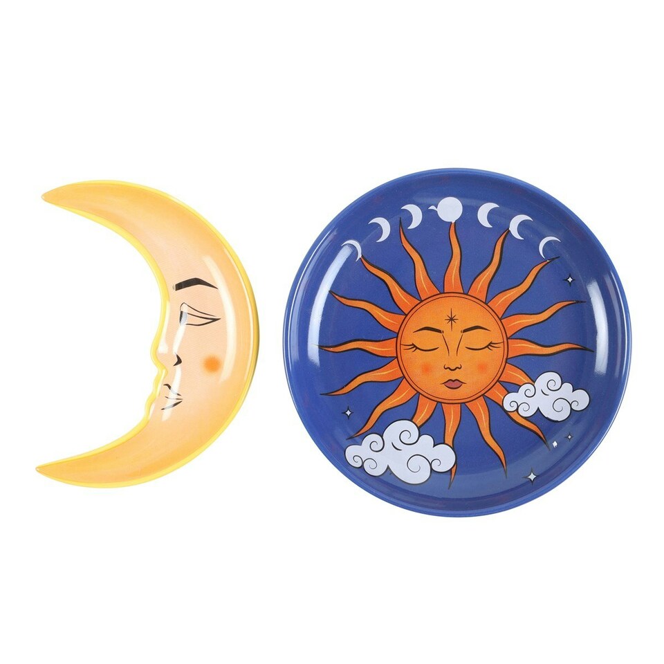 image 1 of Something Different Sun And Moon Celestial Stacking Trinket Dish (Pack of 2) - Blue/Orange/Yellow - One Size