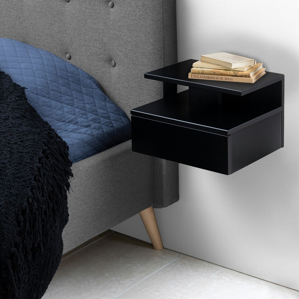 image 1 of Ashlan Bedside Table with 1 Drawer in Black