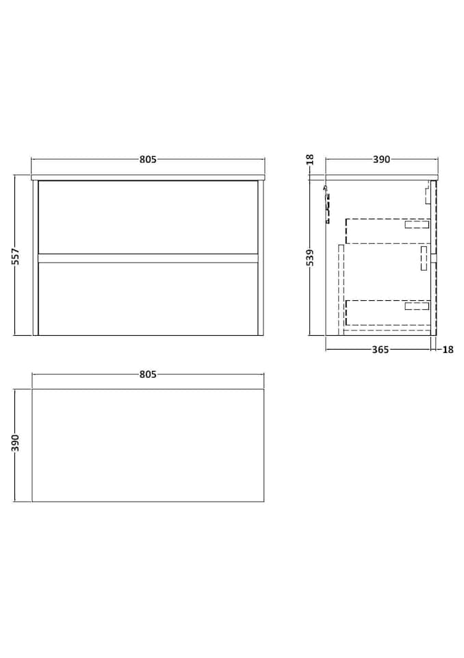 image 1 of Balterley Chartley Contemporary 2 Drawer Wall Hung Vanity Unit with Worktop, 800mm