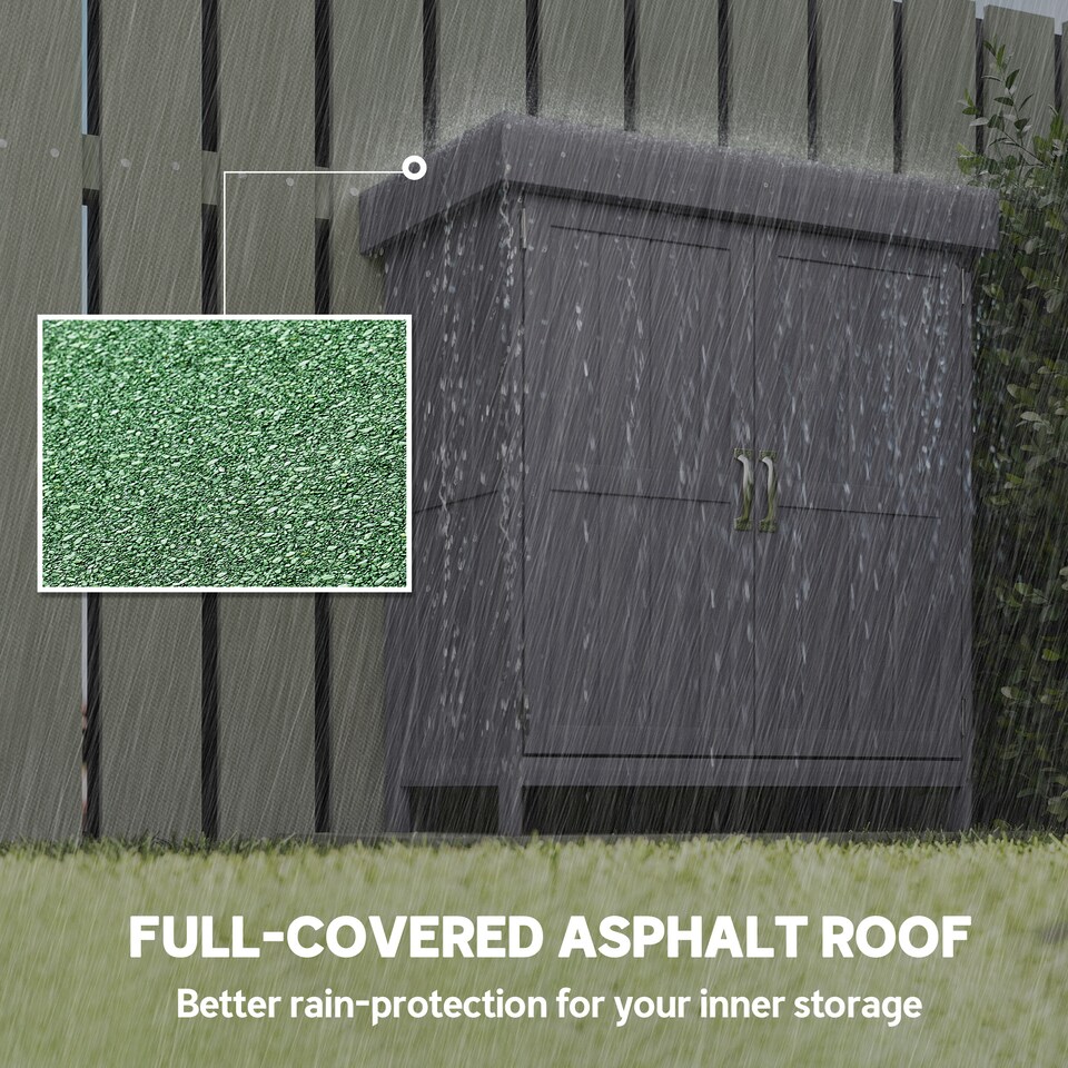 image 1 of Outsunny Small Shed, Wooden Garden Shed with Openable Hinged Roof and Removable Shelf, Outdoor Tool Storage Cabinet Chest with Double Doors, 74 x 43 x 88 cm, Grey