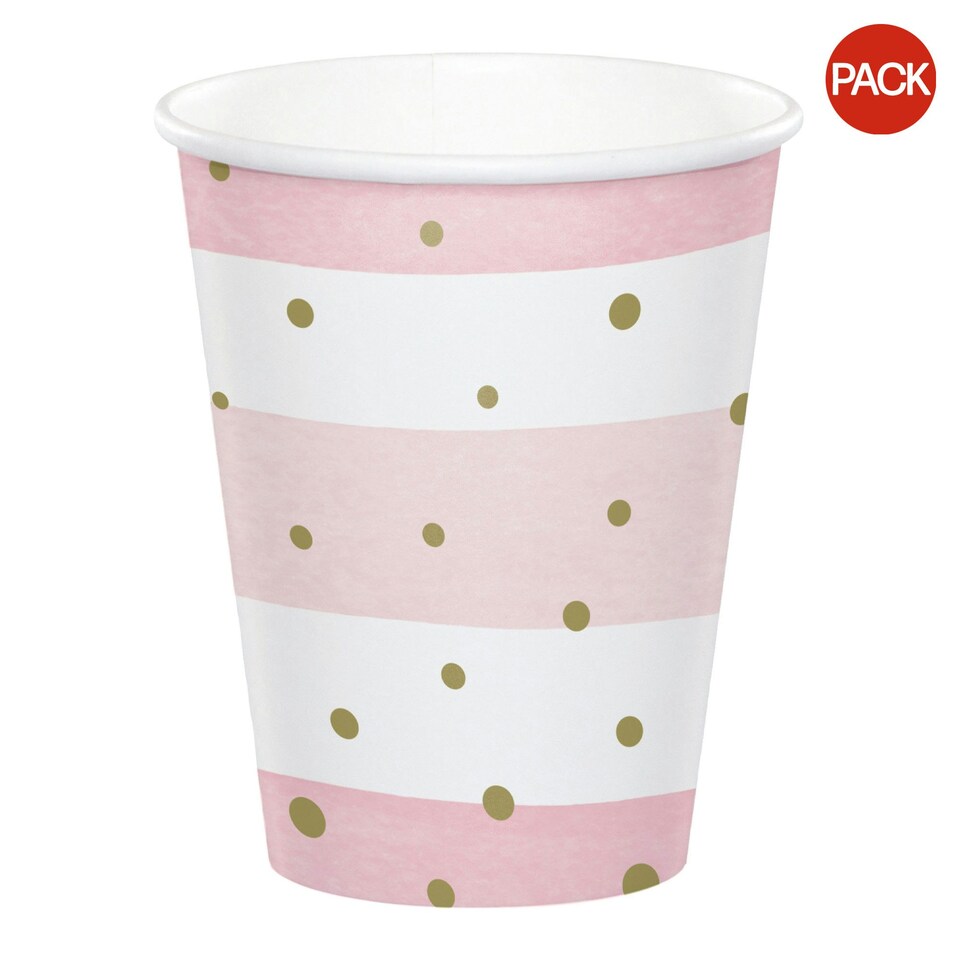 Creative Party Paper Baby Shower Disposable Cup (Pack of 8) - White/Pink/Gold - One Size