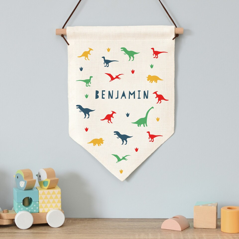 image 1 of Personalised Dinosaur Hanging Banner