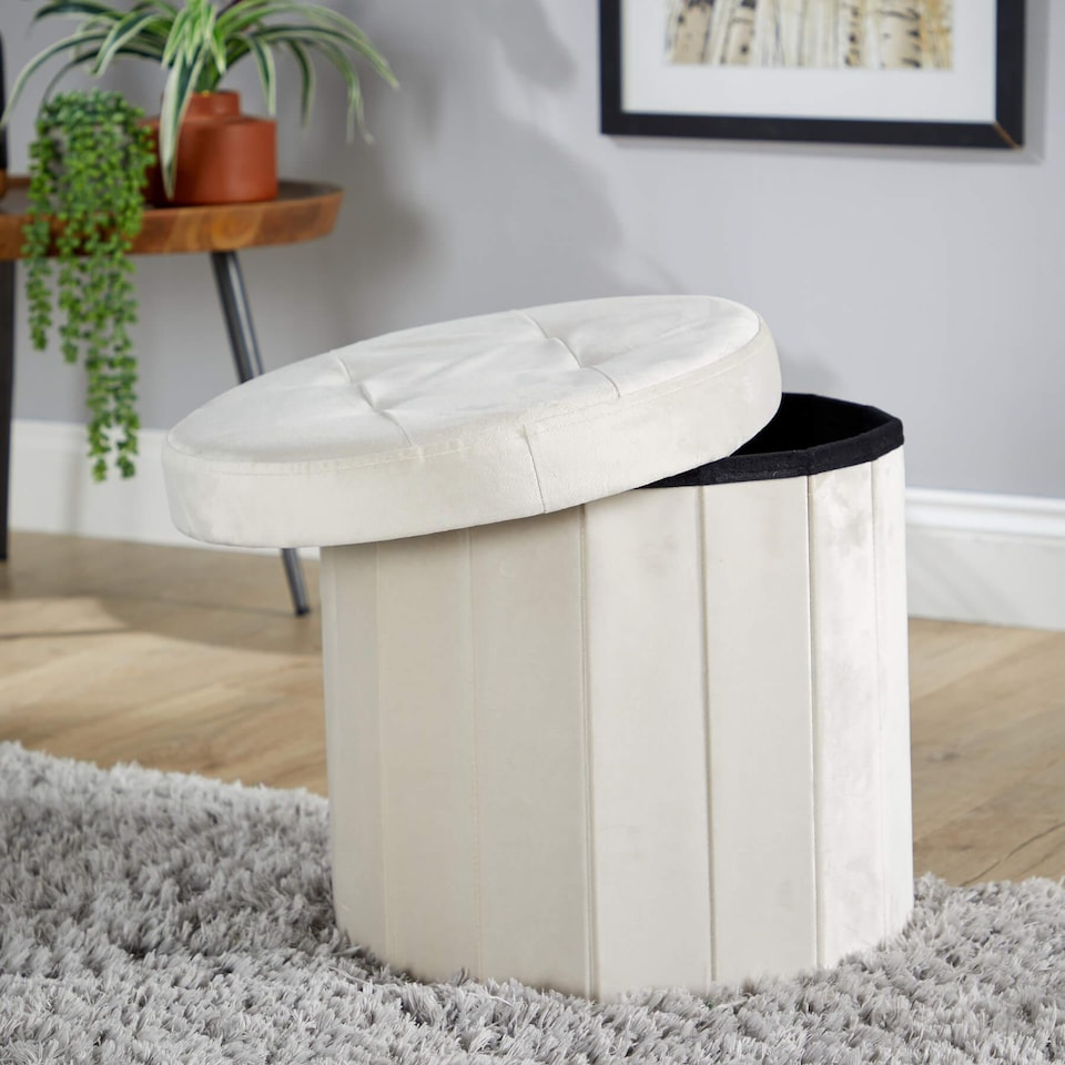 image 1 of Round Ottoman Storage Box Seat Foot Stool Suitable for All Rooms Home | Cream | Beige