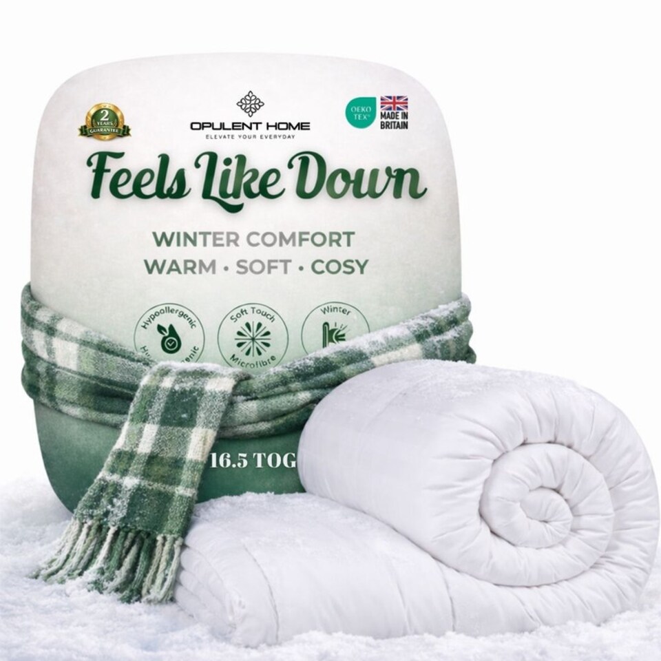 image 1 of Opulent Home Premium 16.5 Tog Winter Duvet - Anti-Allergy Hypoallergenic Hollowfibre Quilt|White|King
