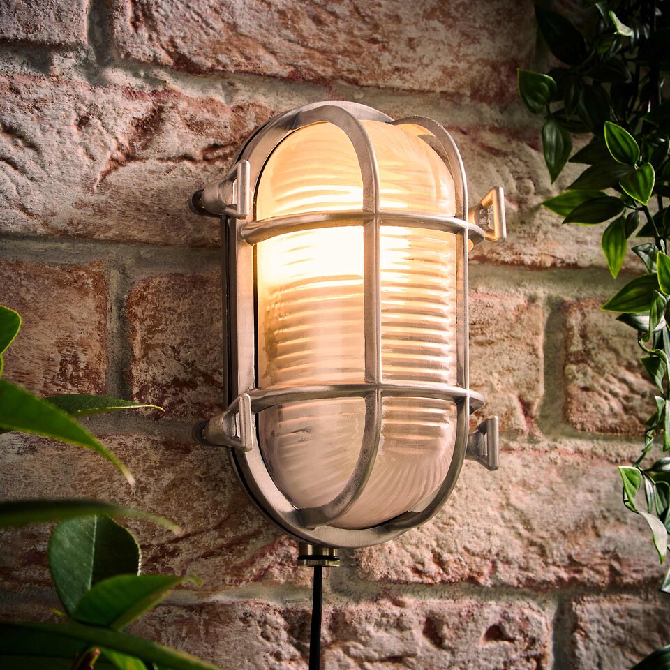 image 1 of ValueLights Silver Outdoor Wall Bulkhead Light with 4W Warm White Bulb