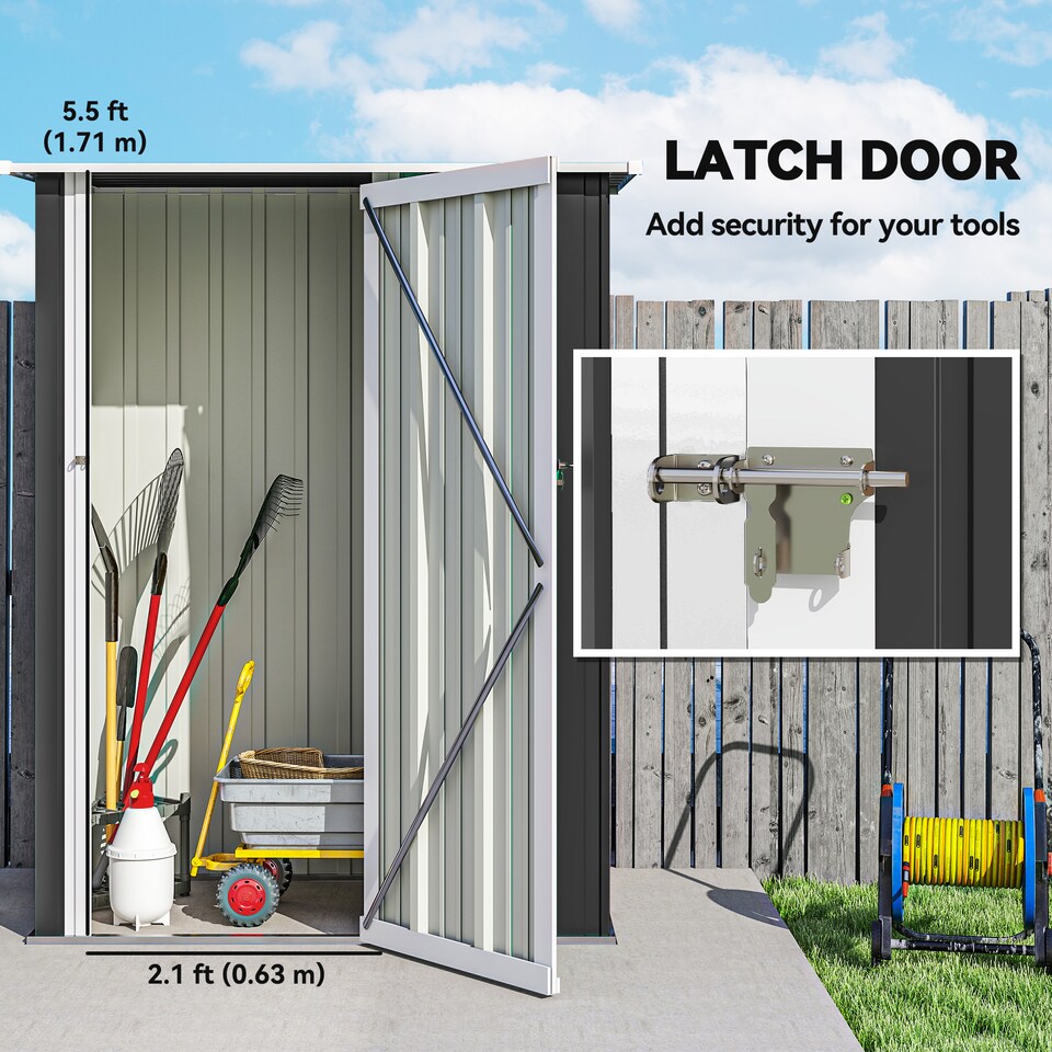 image 1 of Outsunny Outdoor Storage Shed Steel Garden Shed w/ Lockable Door Dark Grey | Grey | 142cm x 86cm x 189cm