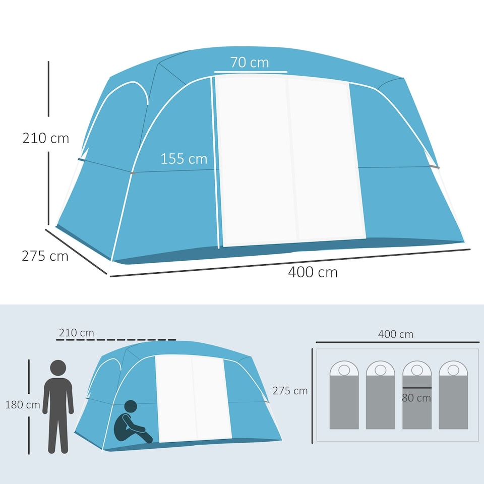 image 1 of Outsunny Camping Tent, Family Tent 4-8 Person 2 Room Easy Set Up, Blue