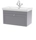 image 1 of Bathroom Wall Hung 1-Drawer Vanity Unit & Fireclay Basin, Grey, 800mm | Grey | Satin Grey | 470 x 830 x 496mm