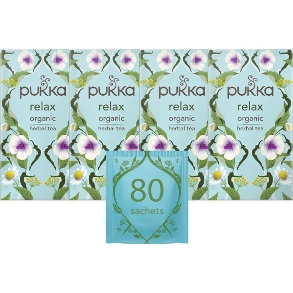 image 1 of Pukka Herbs Organic Herbal Tea, Relax, 4 Packs, 80 Teabags 4