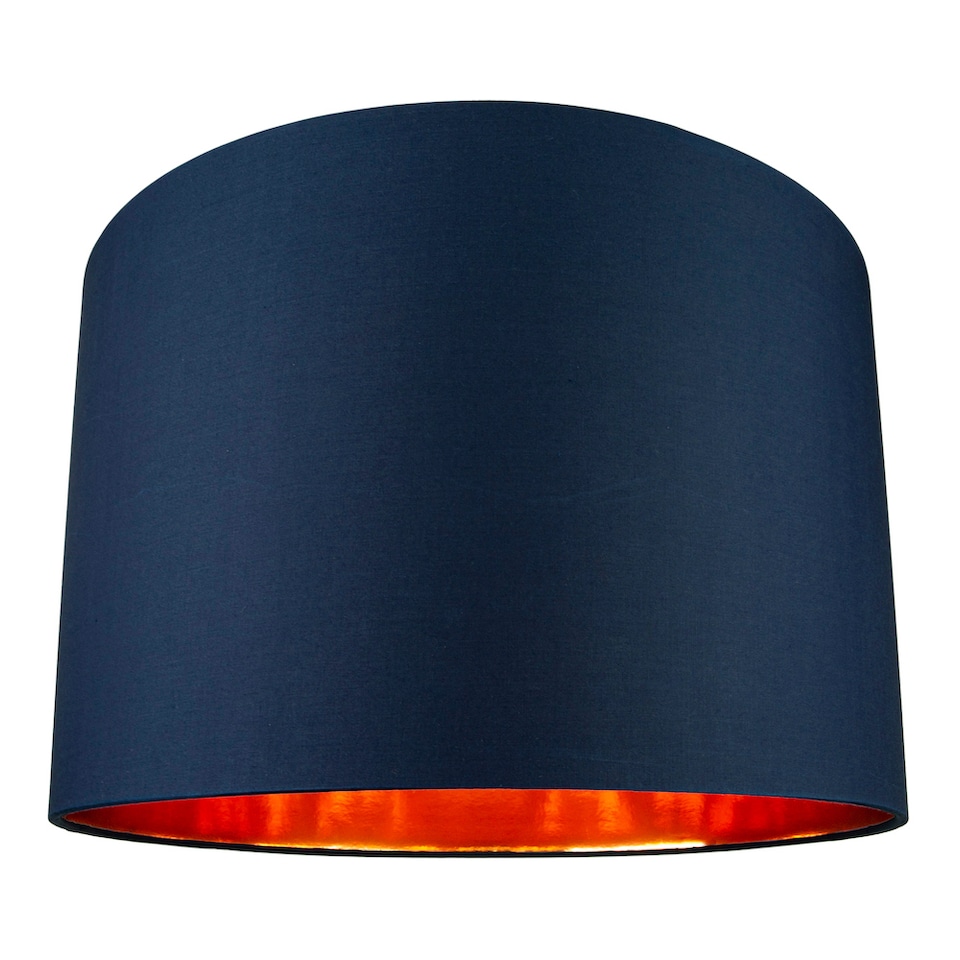 image 1 of Modern Midnight Blue Cotton 16 Inch Floor-Pendant Lamp Shade with Shiny Copper Inner | Blue
