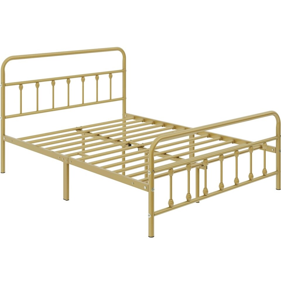 image 1 of Yaheetech Full Classic Iron Platform Bed with High Headboard and Footboard Antique Gold