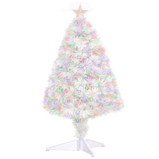 HOMCOM 2.5ft Prelit Artificial Christmas Tree for Tabletop with Multicoloured Fibre Optics Small Xmas Decoration  White