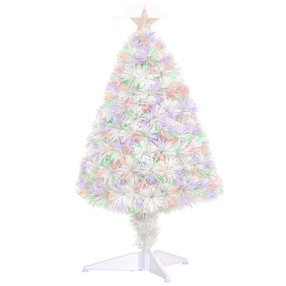 image 1 of HOMCOM 2.5ft Prelit Artificial Christmas Tree for Tabletop with Multicoloured Fibre Optics Small Xmas Decoration  White