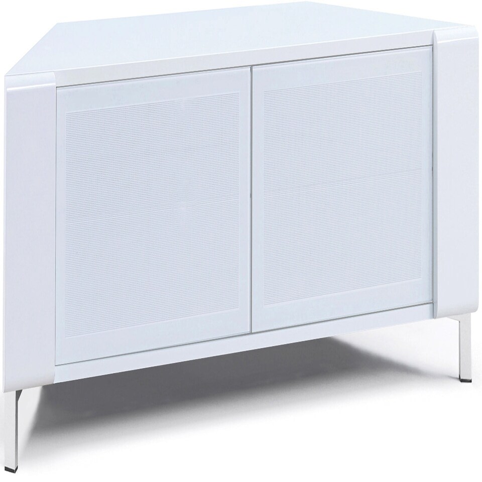 image 1 of MDA Designs CORVUS Corner-Friendly Gloss White Contemporary Cabinet with White Profiles White BeamThru Glass Doors Suitable for Flat Screen TVs up to 50" White