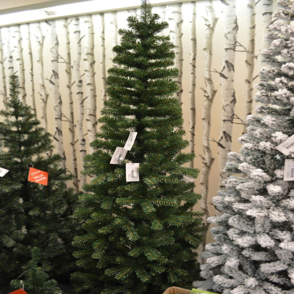 image 1 of 2.2m (7.5ft) Premier Plain Green Spruce Pine Slim Christmas Tree with Stand