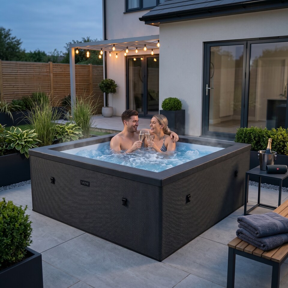 image 1 of Wave Garda 4 Person Eco Foam Hot Tub, EnergySave Bundle, Charcoal Black