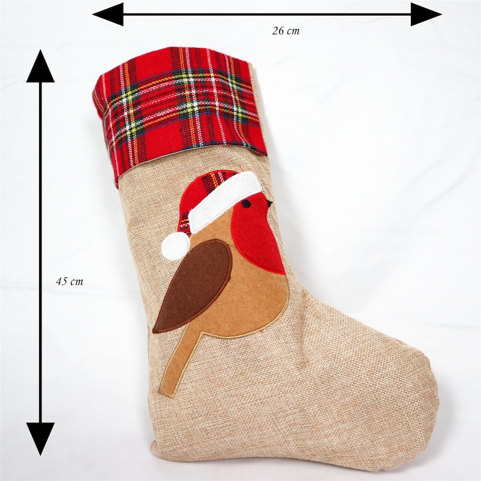 image 1 of Robin Design Christmas Stocking Traditional Festive Character Stocking for Fireplace & Holiday Decor