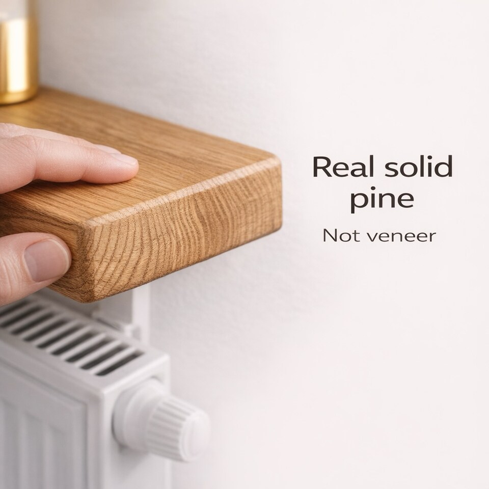 image 1 of MKGT Solid Wood Radiator Shelf with No-Drill Brackets, Handmade in UK, Tudor Oak – 50cm