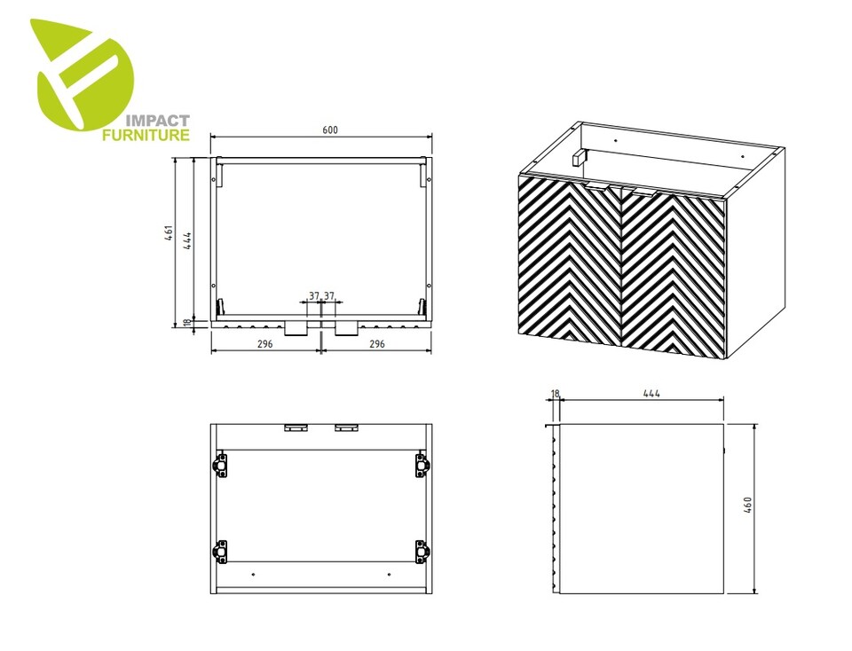 image 1 of Bathroom Furniture Set  600mm Wall Hung Vanity Unit with Tallboy Storage Cabinet Ribbed Fluted Herringbone Beige Cara