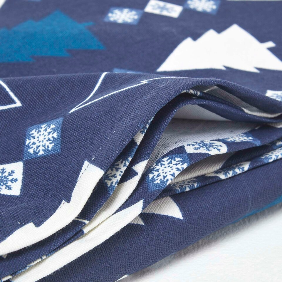 image 1 of Homescapes Blue Winterland 100% Cotton Christmas Tablecloth - 137 x 229 cm | Blue | 137cm x 229cm (54" x 90")