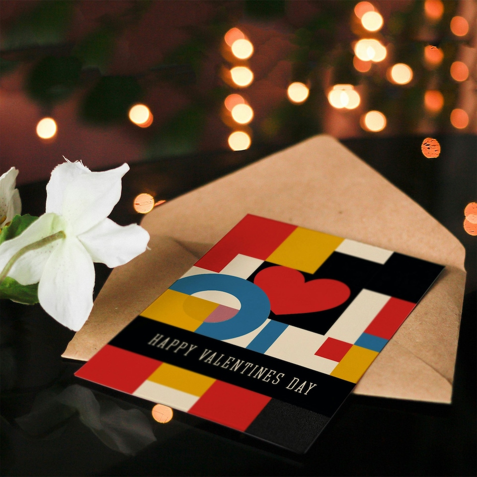 image 1 of Love Heart Bold Geometric De Stijl Valentines Day Card For Her