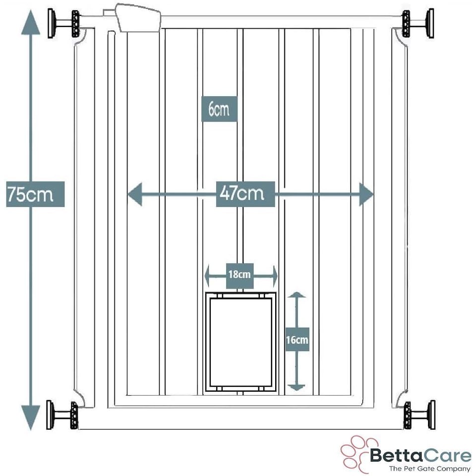 image 1 of Bettacare Pet Gate with Lockable Cat Flap, 75cm - 83cm, White, 75cm in Height, Dog Safety Barrier with Cat Flap | White