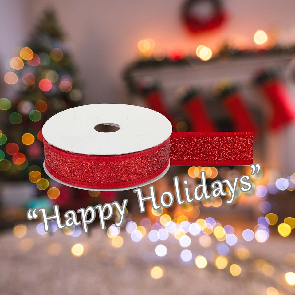 image 1 of PMS Christmas Ribbon Garland Decoration 4cm x 10cm Red - 1 Pack