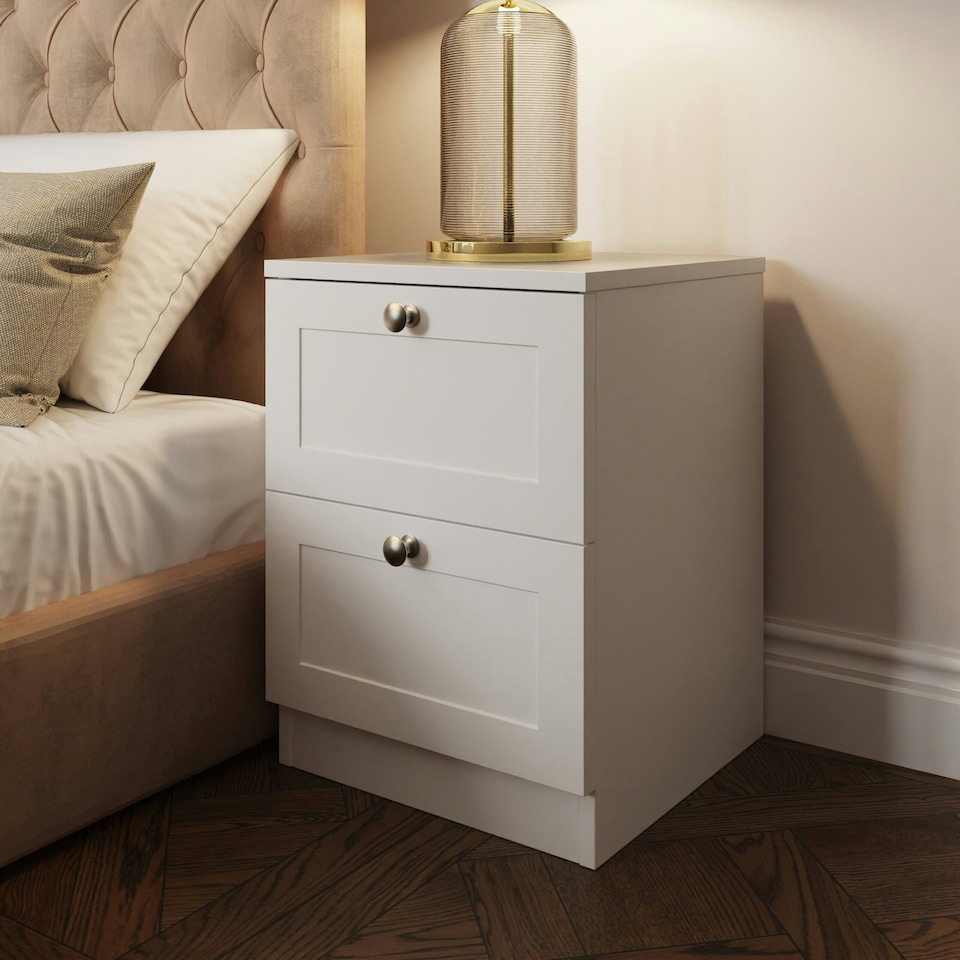 image 1 of FWStyle Artus Shaker 2 Drawer Bedside Table Nightstand Matt White