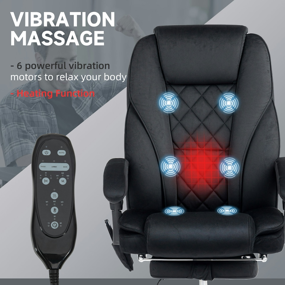 image 1 of Vinsetto Massage Office Chair, Heated Reclining Desk Chair, Black