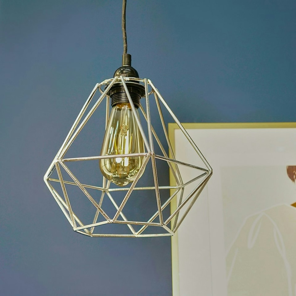 image 1 of ValueLights Modern Geometric Silver Metal Basket Cage Ceiling Pendant Light Shade