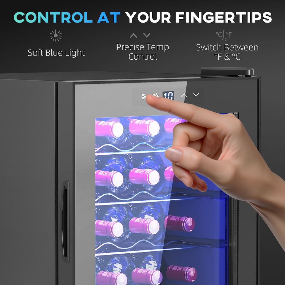 image 1 of Freestanding Wine Cooler Fridge with Glass Door, 20 Bottle, LED Light | Black