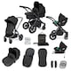 image 1 of Stomp Luxe 12pc Travel System with Cirrus i-Size Car Seat & ISOFIX Base, Carrycot, Reversible Seat, Rain Cover & More (Black/Midnight/Black)