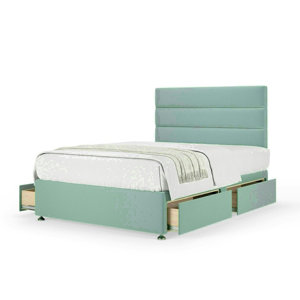Duckegg Plush Velvet 4 Drawer Divan Base and Milan Headboard Double
