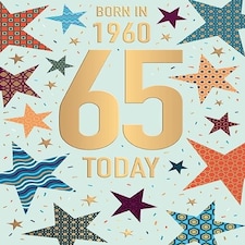Words 'n' Wishes Male 65th Birthday Card, Happy Birthday Card Age 65 with Born in 1960 Stars Design