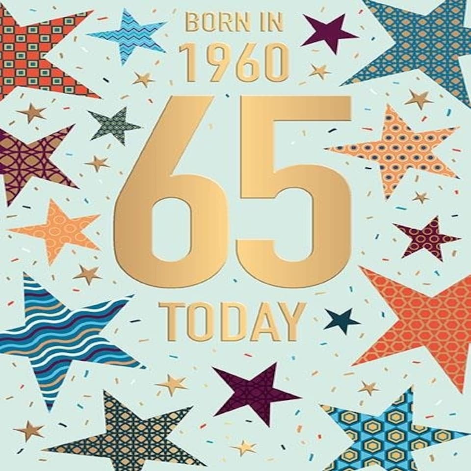 Words 'n' Wishes Male 65th Birthday Card, Happy Birthday Card Age 65 with Born in 1960 Stars Design