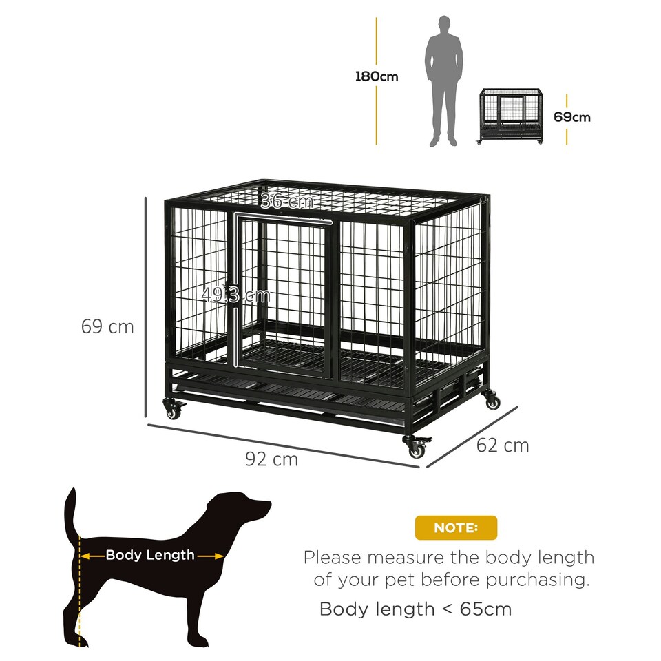 image 1 of PawHut Metal Kennel Cage with Wheels and Crate Tray for Pet Dog Medium Black
