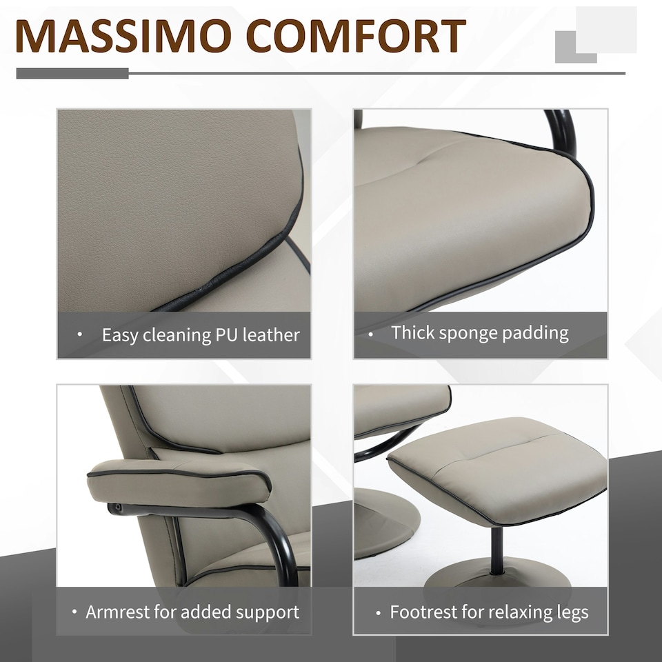 image 1 of HOMCOM Faux Leather Recliner Chair w/ Ottoman Swivel Lounge Seat w/ Footstool