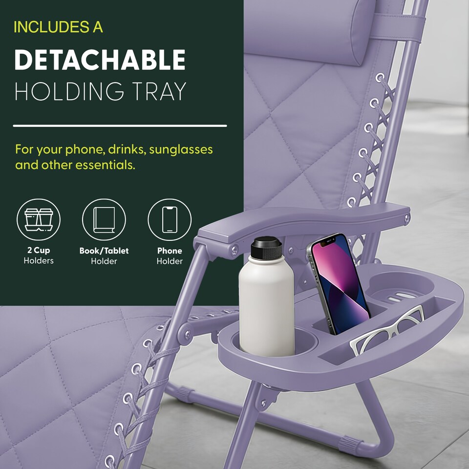 image 1 of Keplin Quilted Zero Gravity Chairs Set of 2 Reclining Garden Sun Loungers