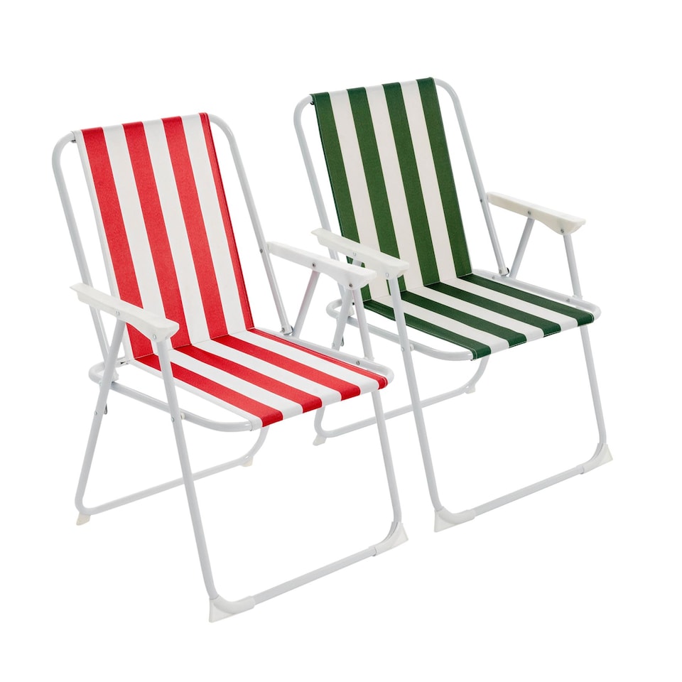 image 1 of Harbour Housewares Folding Metal Beach Chairs - Red/Green Stripe - Pack of 2 | Multi | Multi